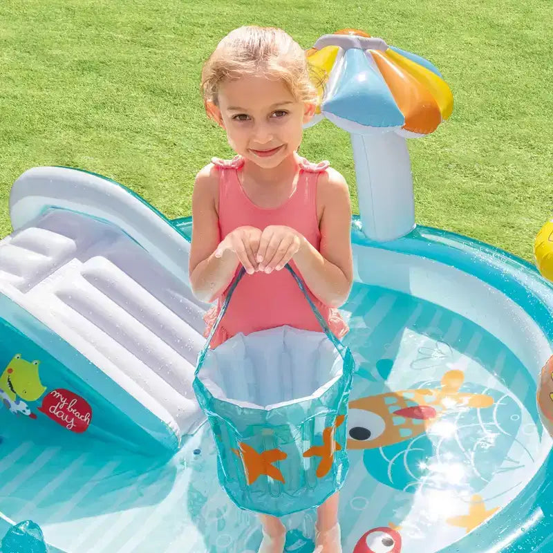 Piscine gonflable pour enfants Intex Gator, 2 m x 1,7 m x 10 cm, centre de jeu aquatique extérieur avec toboggan, pour les tout-petits de 2 ans et plus (lot de 3)