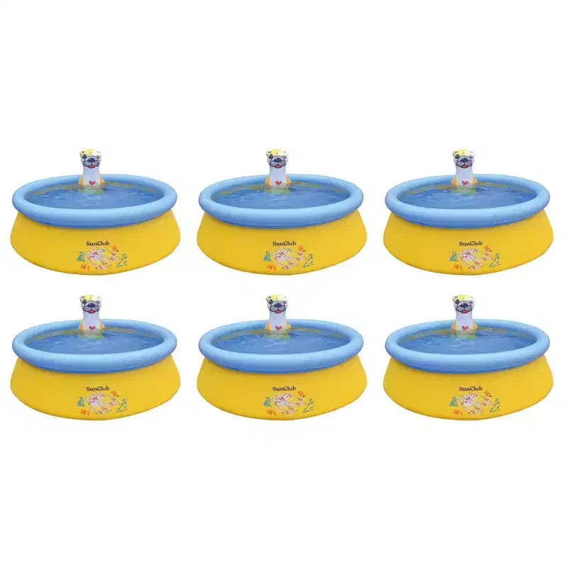 JLeisure Sun Club 5 Foot 2 Person Outdoor Above Ground Blow Up Inflatable Kiddie Swimming Pool with 3D Sea Otter Spray, 6 Pack, Yellow/Blue