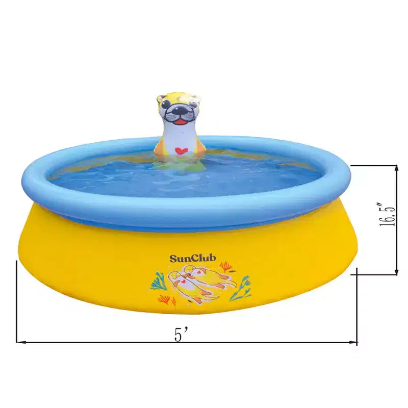 JLeisure Sun Club Piscine gonflable d'extérieur pour 2 personnes de 1,5 m avec pulvérisateur de loutre de mer 3D, lot de 6, jaune/bleu