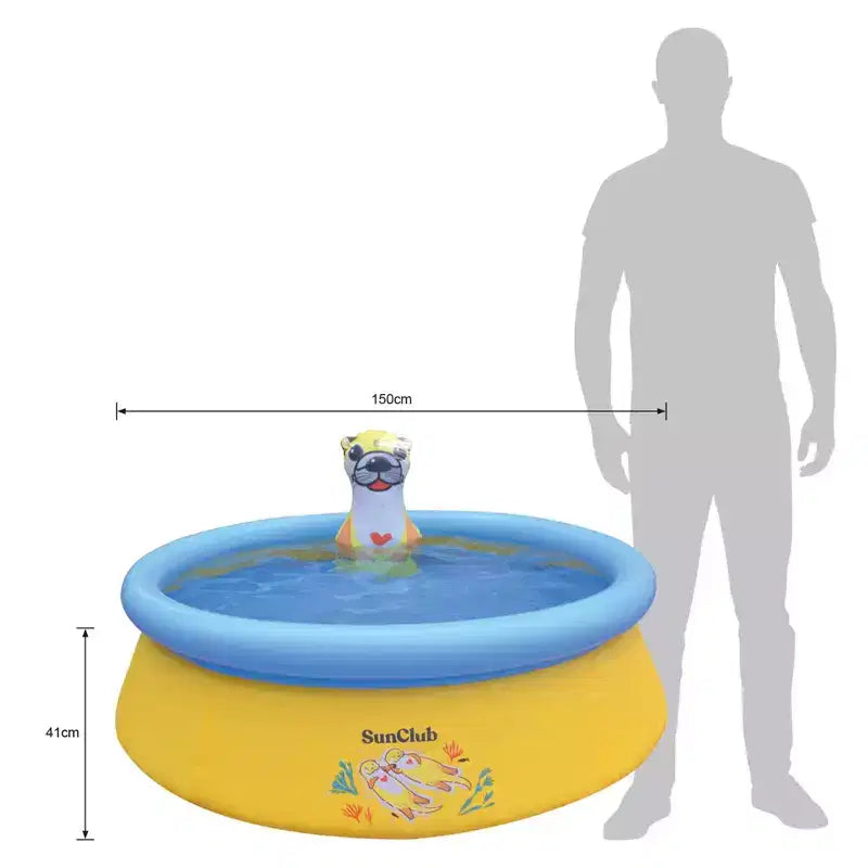 JLeisure Sun Club Piscine gonflable d'extérieur pour 2 personnes de 1,5 m avec pulvérisateur de loutre de mer 3D, lot de 6, jaune/bleu