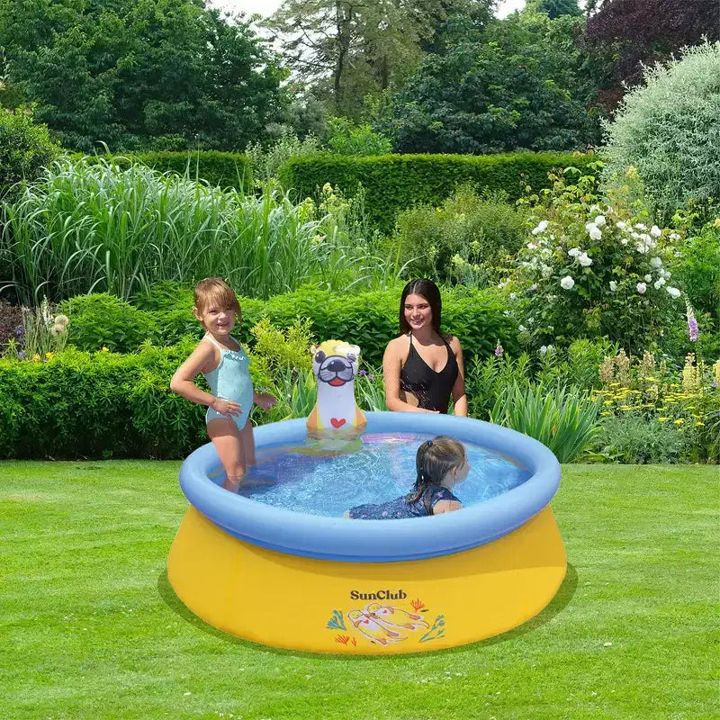 JLeisure Sun Club Piscine gonflable d'extérieur pour 2 personnes de 1,5 m avec pulvérisateur de loutre de mer 3D, lot de 6, jaune/bleu