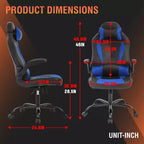 FDW Fauteuil de bureau de jeu Chaise de bureau avec support lombaire Accoudoirs relevables Appuie-tête