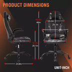 FDW Fauteuil de bureau de jeu Chaise de bureau avec support lombaire Accoudoirs relevables Appuie-tête