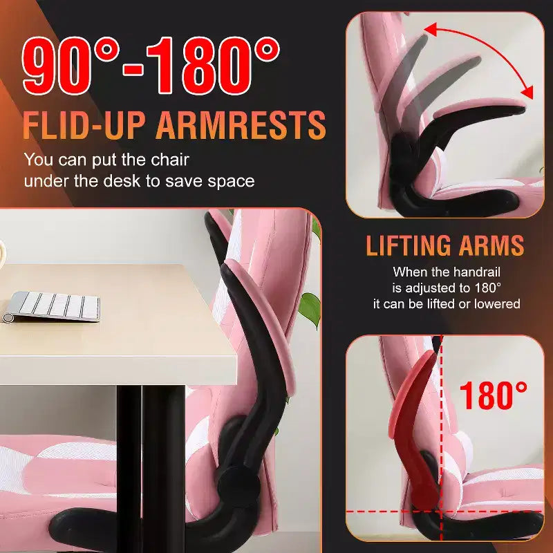 FDW Fauteuil de bureau de jeu Chaise de bureau avec support lombaire Accoudoirs relevables Appuie-tête
