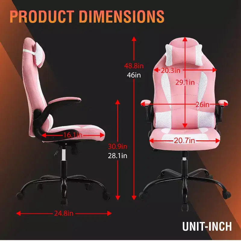 FDW Fauteuil de bureau de jeu Chaise de bureau avec support lombaire Accoudoirs relevables Appuie-tête