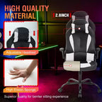 FDW Fauteuil de bureau de jeu Chaise de bureau avec support lombaire Accoudoirs relevables Appuie-tête