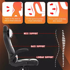 FDW Fauteuil de bureau de jeu Chaise de bureau avec support lombaire Accoudoirs relevables Appuie-tête
