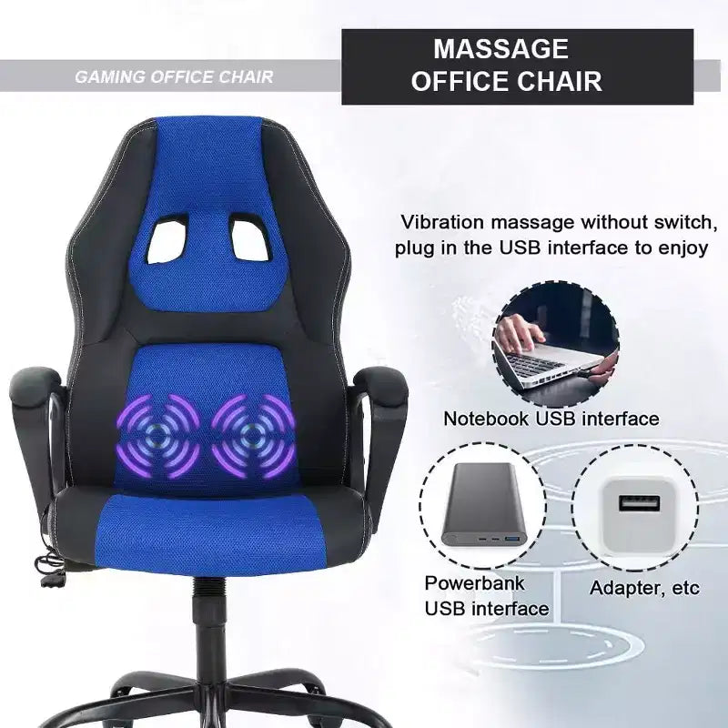 Sedia da gaming FDW, sedia da ufficio, sedia ergonomica da scrivania, sedia da computer in pelle PU con massaggio, supporto lombare, poggiatesta e braccioli