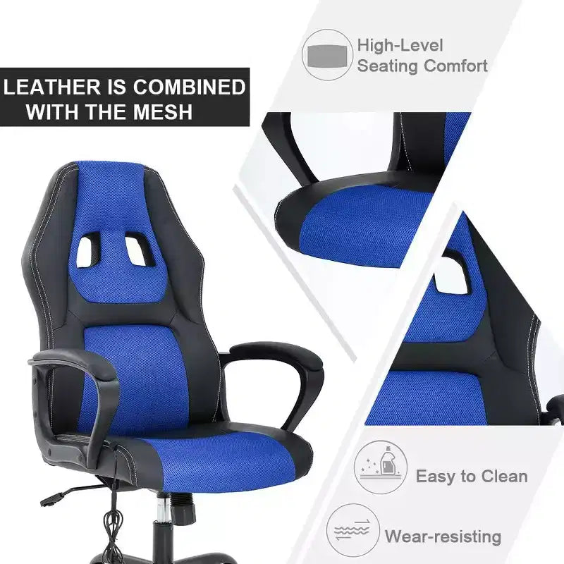 Sedia da gaming FDW, sedia da ufficio, sedia ergonomica da scrivania, sedia da computer in pelle PU con massaggio, supporto lombare, poggiatesta e braccioli
