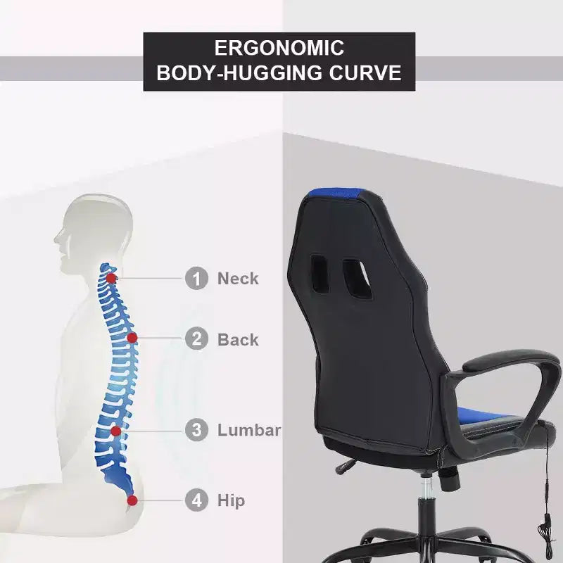 Sedia da gaming FDW, sedia da ufficio, sedia ergonomica da scrivania, sedia da computer in pelle PU con massaggio, supporto lombare, poggiatesta e braccioli