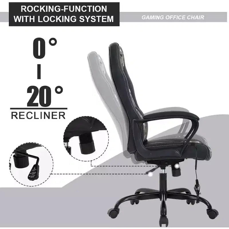 Sedia da gaming FDW, sedia da ufficio, sedia ergonomica da scrivania, sedia da computer in pelle PU con massaggio, supporto lombare, poggiatesta e braccioli