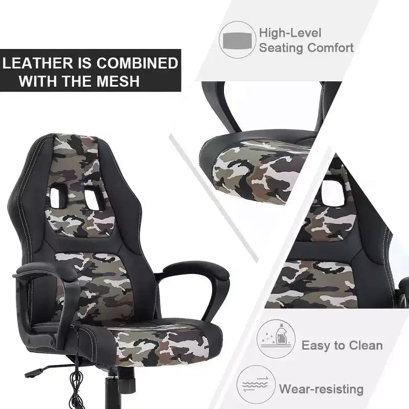 Sedia da gaming FDW, sedia da ufficio, sedia ergonomica da scrivania, sedia da computer in pelle PU con massaggio, supporto lombare, poggiatesta e braccioli