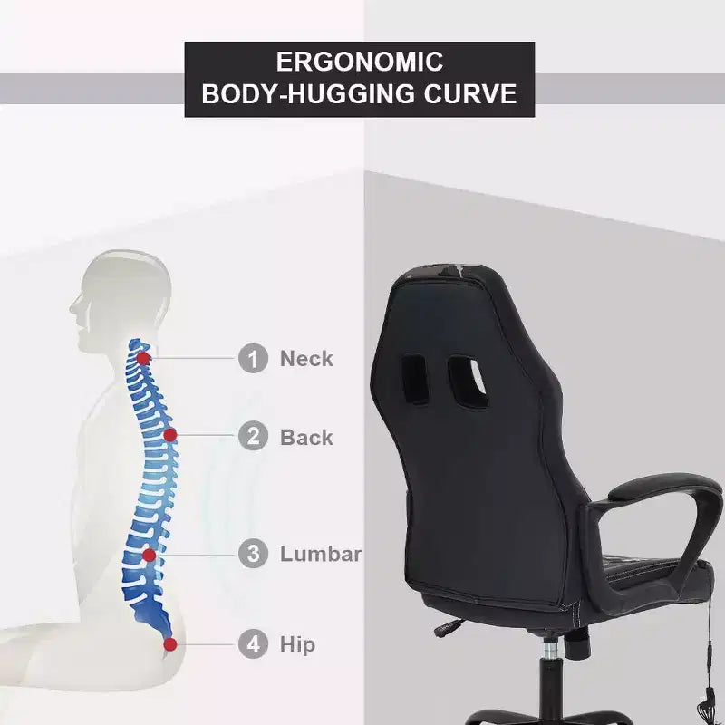 Sedia da gaming FDW, sedia da ufficio, sedia ergonomica da scrivania, sedia da computer in pelle PU con massaggio, supporto lombare, poggiatesta e braccioli