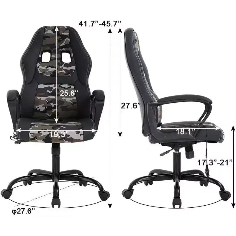 Sedia da gaming FDW, sedia da ufficio, sedia ergonomica da scrivania, sedia da computer in pelle PU con massaggio, supporto lombare, poggiatesta e braccioli