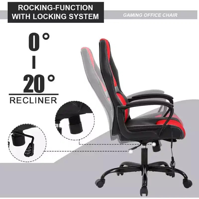 Sedia da gaming FDW, sedia da ufficio, sedia ergonomica da scrivania, sedia da computer in pelle PU con massaggio, supporto lombare, poggiatesta e braccioli