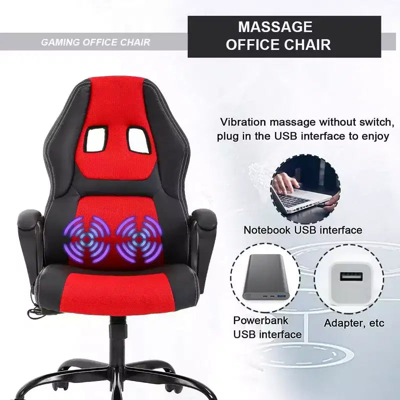 Sedia da gaming FDW, sedia da ufficio, sedia ergonomica da scrivania, sedia da computer in pelle PU con massaggio, supporto lombare, poggiatesta e braccioli