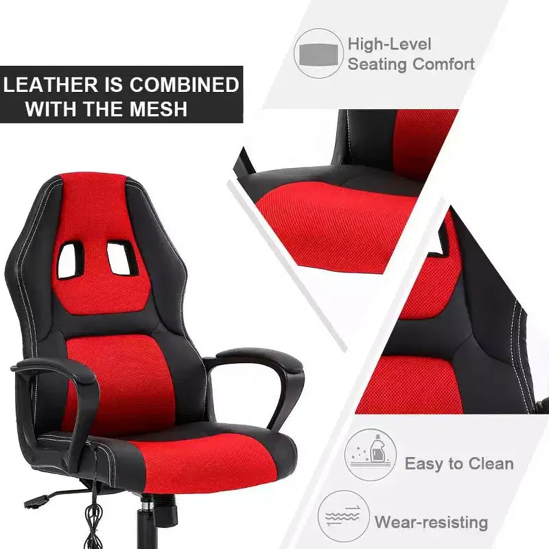 Sedia da gaming FDW, sedia da ufficio, sedia ergonomica da scrivania, sedia da computer in pelle PU con massaggio, supporto lombare, poggiatesta e braccioli