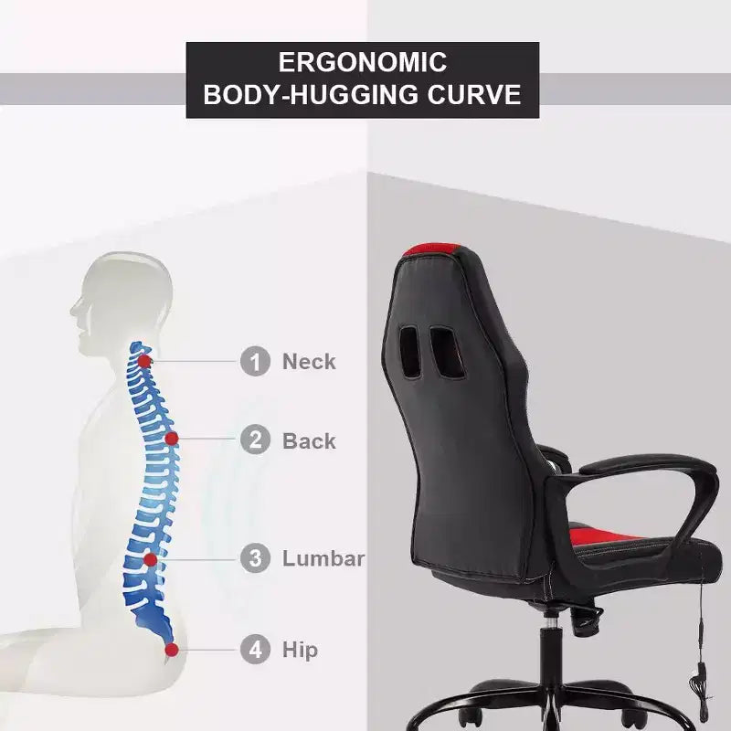 Sedia da gaming FDW, sedia da ufficio, sedia ergonomica da scrivania, sedia da computer in pelle PU con massaggio, supporto lombare, poggiatesta e braccioli