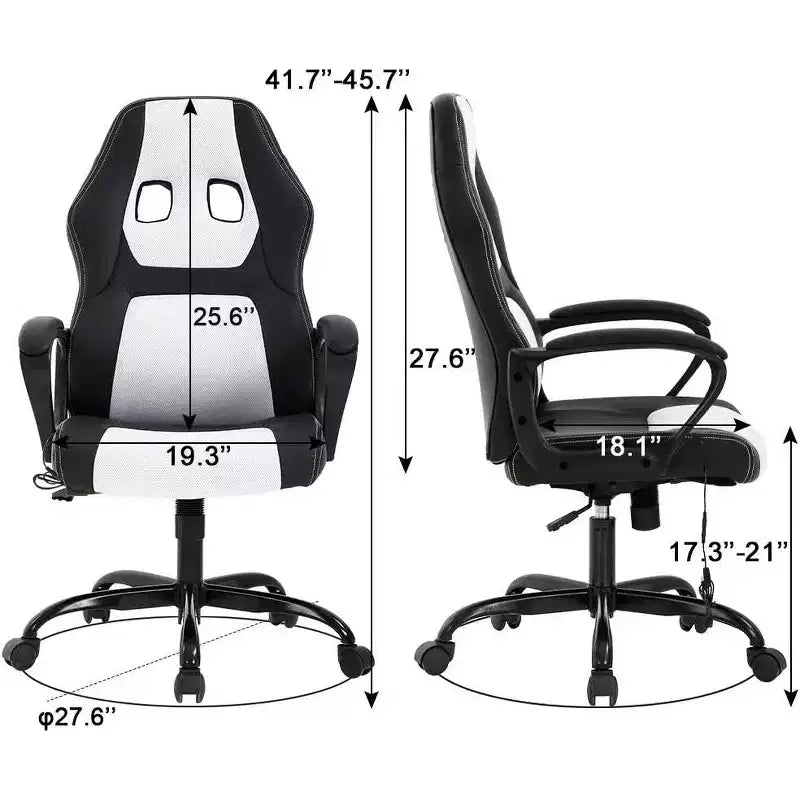 Sedia da gaming FDW, sedia da ufficio, sedia ergonomica da scrivania, sedia da computer in pelle PU con massaggio, supporto lombare, poggiatesta e braccioli