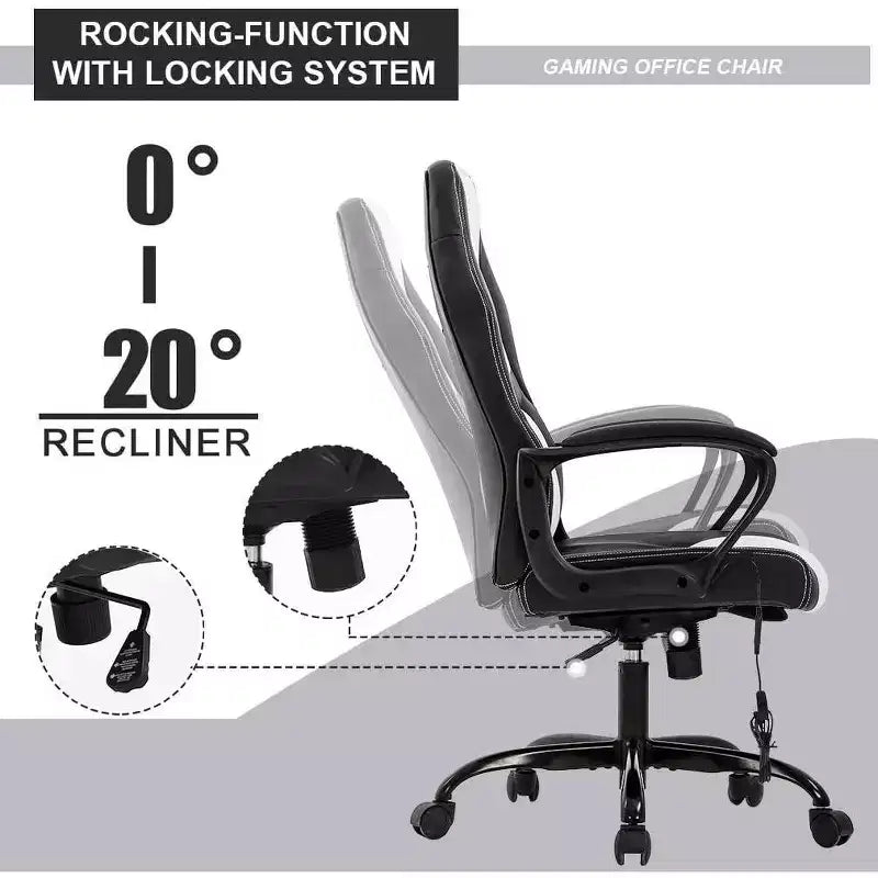 Sedia da gaming FDW, sedia da ufficio, sedia ergonomica da scrivania, sedia da computer in pelle PU con massaggio, supporto lombare, poggiatesta e braccioli