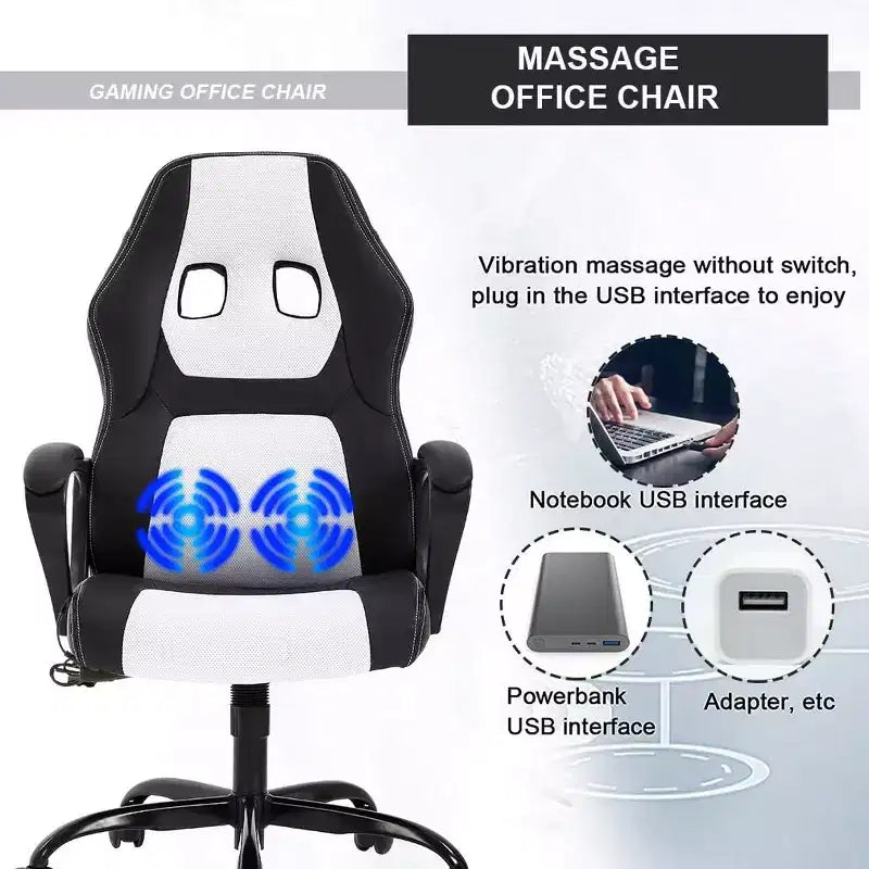 Sedia da gaming FDW, sedia da ufficio, sedia ergonomica da scrivania, sedia da computer in pelle PU con massaggio, supporto lombare, poggiatesta e braccioli