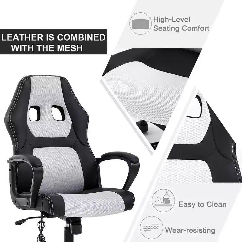 Sedia da gaming FDW, sedia da ufficio, sedia ergonomica da scrivania, sedia da computer in pelle PU con massaggio, supporto lombare, poggiatesta e braccioli
