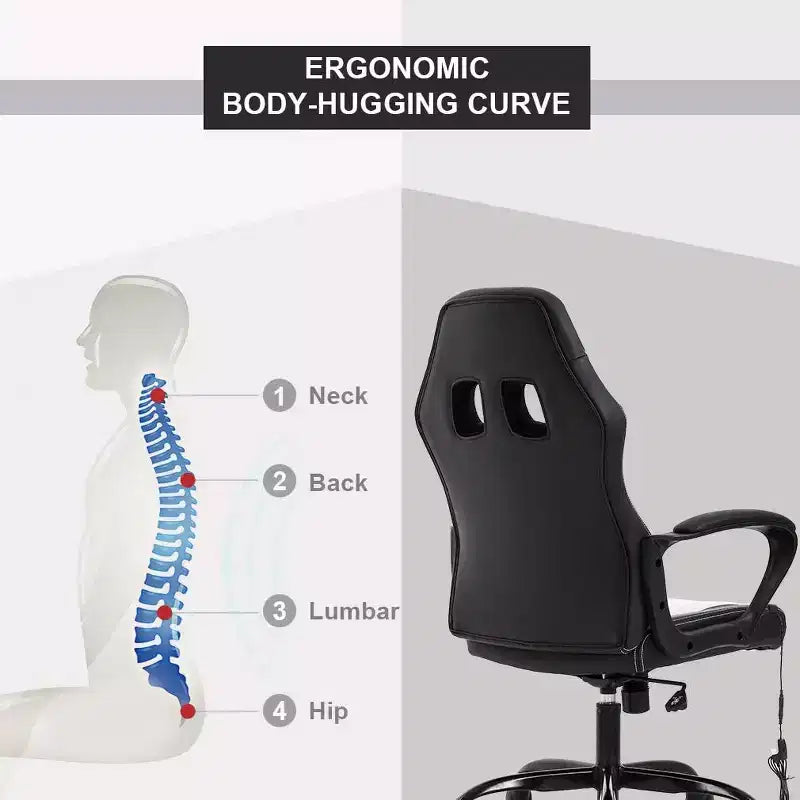 Sedia da gaming FDW, sedia da ufficio, sedia ergonomica da scrivania, sedia da computer in pelle PU con massaggio, supporto lombare, poggiatesta e braccioli