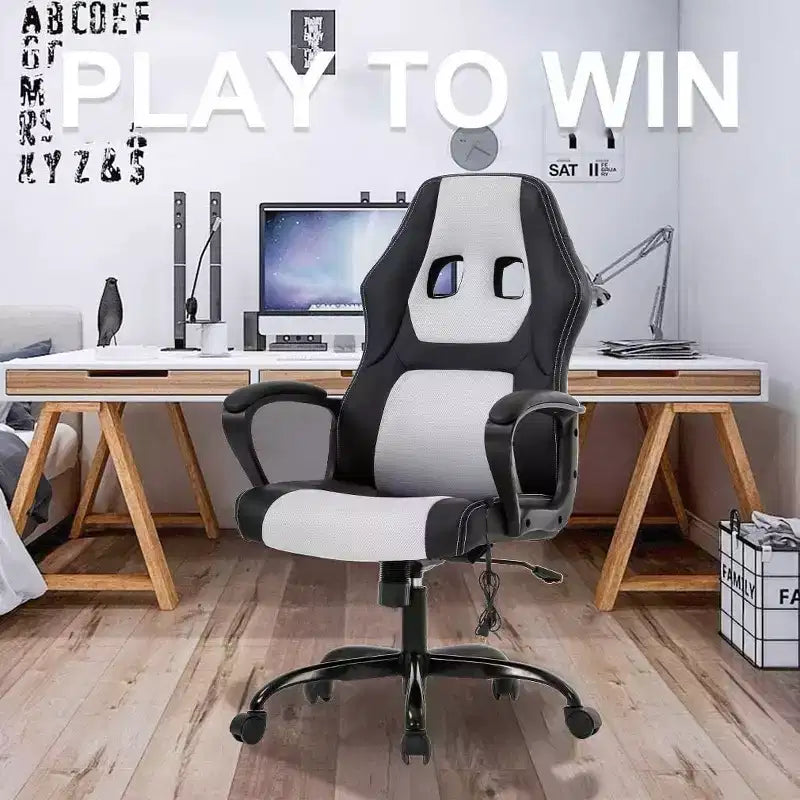Sedia da gaming FDW, sedia da ufficio, sedia ergonomica da scrivania, sedia da computer in pelle PU con massaggio, supporto lombare, poggiatesta e braccioli