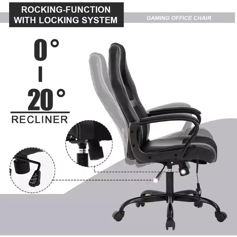 Sedia da gaming FDW, sedia da ufficio, sedia ergonomica da scrivania, sedia da computer in pelle PU con massaggio, supporto lombare, poggiatesta e braccioli