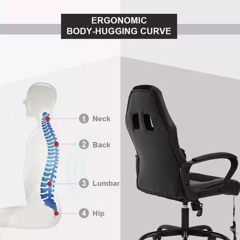 Sedia da gaming FDW, sedia da ufficio, sedia ergonomica da scrivania, sedia da computer in pelle PU con massaggio, supporto lombare, poggiatesta e braccioli