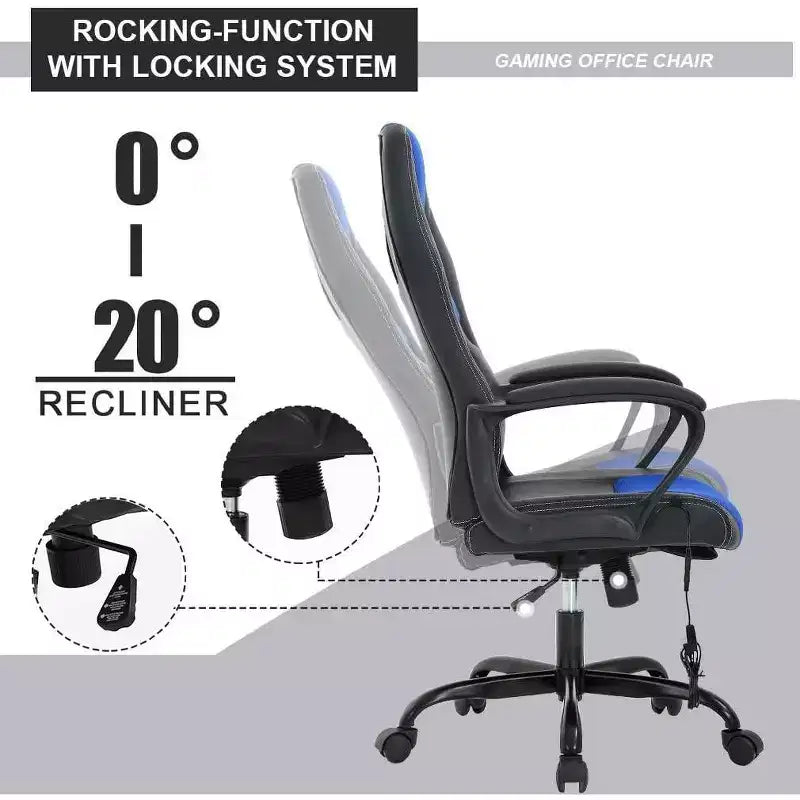 Sedia da gaming FDW, sedia da ufficio, sedia ergonomica da scrivania, sedia da computer in pelle PU con massaggio, supporto lombare, poggiatesta e braccioli