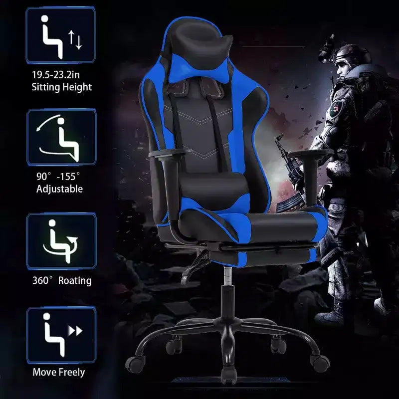 FDW Sedia da Gaming Sedia da Scrivania Sedia da Ufficio Direzionale Schienale Alto in Pelle Sintetica Sedia da Computer da Corsa con Supporto Lombare Poggiapiedi