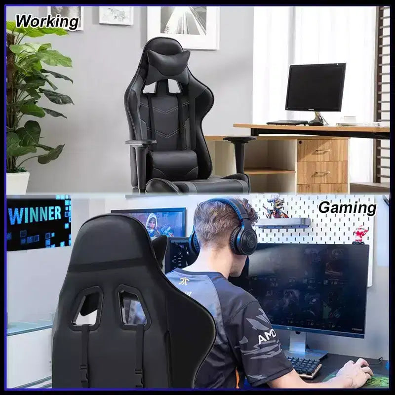 FDW Sedia da Gaming Sedia da Scrivania Sedia da Ufficio Direzionale Schienale Alto in Pelle Sintetica Sedia da Computer da Corsa con Supporto Lombare Poggiapiedi