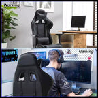 FDW Sedia da Gaming Sedia da Scrivania Sedia da Ufficio Direzionale Schienale Alto in Pelle Sintetica Sedia da Computer da Corsa con Supporto Lombare Poggiapiedi