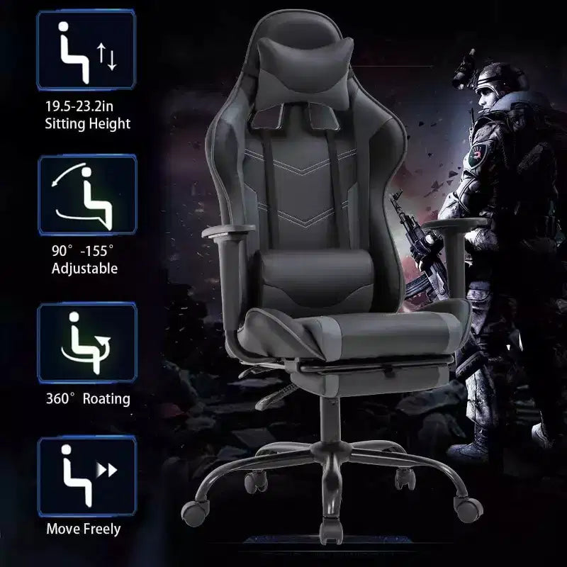 FDW Sedia da Gaming Sedia da Scrivania Sedia da Ufficio Direzionale Schienale Alto in Pelle Sintetica Sedia da Computer da Corsa con Supporto Lombare Poggiapiedi