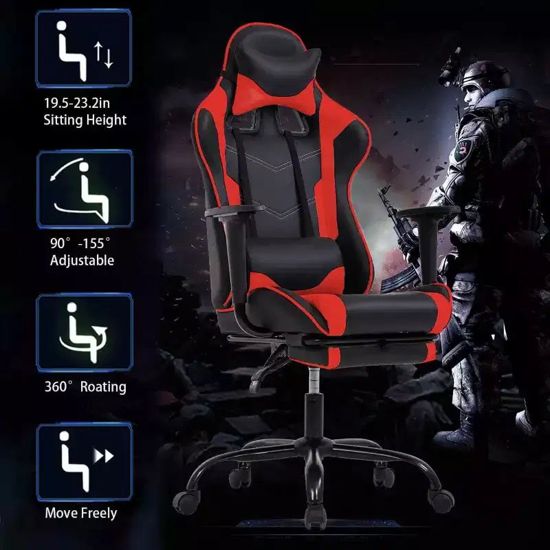 FDW Sedia da Gaming Sedia da Scrivania Sedia da Ufficio Direzionale Schienale Alto in Pelle Sintetica Sedia da Computer da Corsa con Supporto Lombare Poggiapiedi