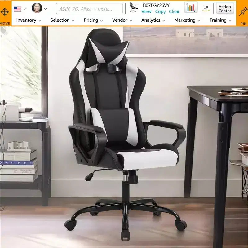 FDW Sedia da Gaming Sedia da Scrivania Sedia da Ufficio Direzionale Schienale Alto in Pelle Sintetica Sedia da Computer da Corsa con Supporto Lombare Poggiapiedi