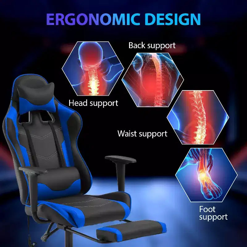 FDW Racing Gaming Chair Sedie da gioco con scrivania per computer Poggiatesta in pelle PU Supporto lombare e sedile girevole a 360°