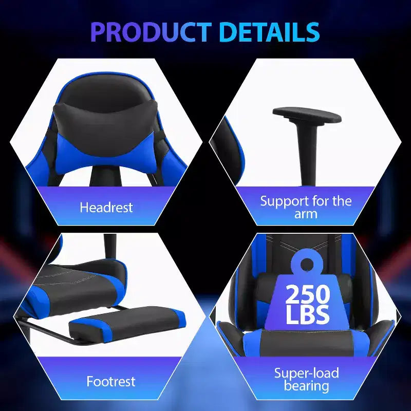 FDW Racing Gaming Chair Sedie da gioco con scrivania per computer Poggiatesta in pelle PU Supporto lombare e sedile girevole a 360°