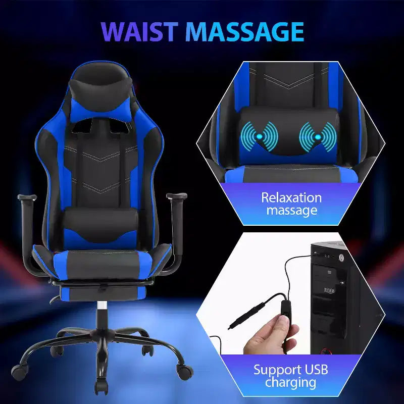 FDW Racing Gaming Chair Sedie da gioco con scrivania per computer Poggiatesta in pelle PU Supporto lombare e sedile girevole a 360°