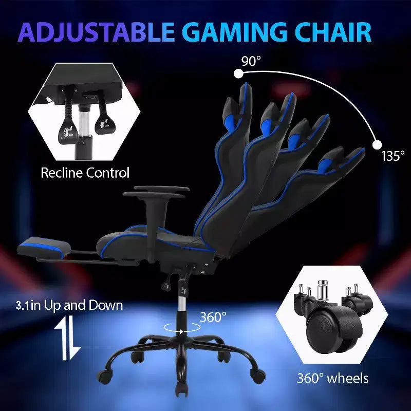 FDW Racing Gaming Chair Sedie da gioco con scrivania per computer Poggiatesta in pelle PU Supporto lombare e sedile girevole a 360°