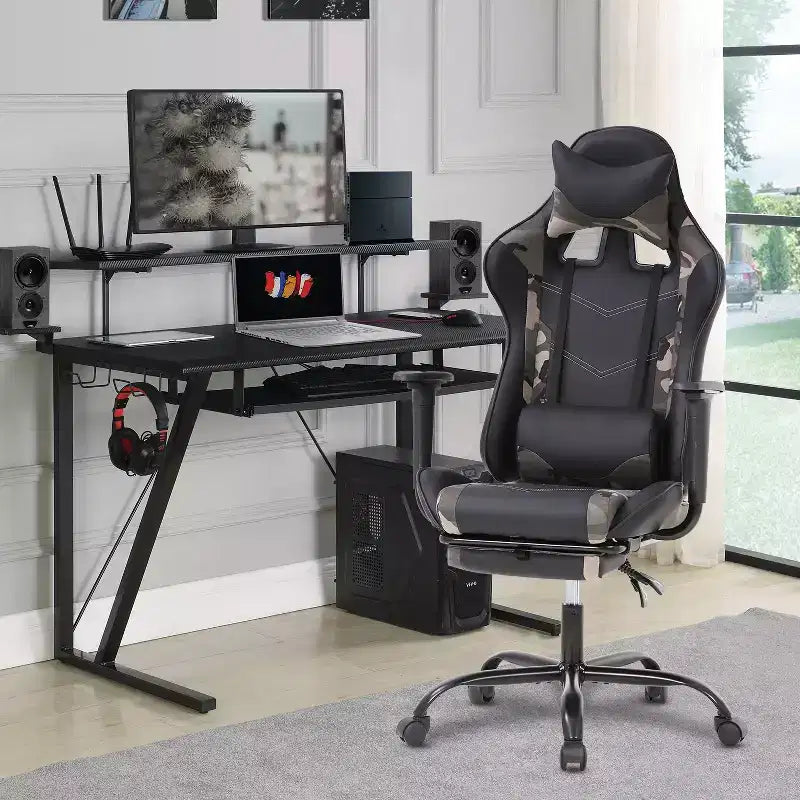 FDW Racing Gaming Chair Sedie da gioco con scrivania per computer Poggiatesta in pelle PU Supporto lombare e sedile girevole a 360°