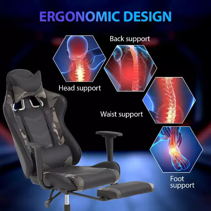 FDW Racing Gaming Chair Sedie da gioco con scrivania per computer Poggiatesta in pelle PU Supporto lombare e sedile girevole a 360°