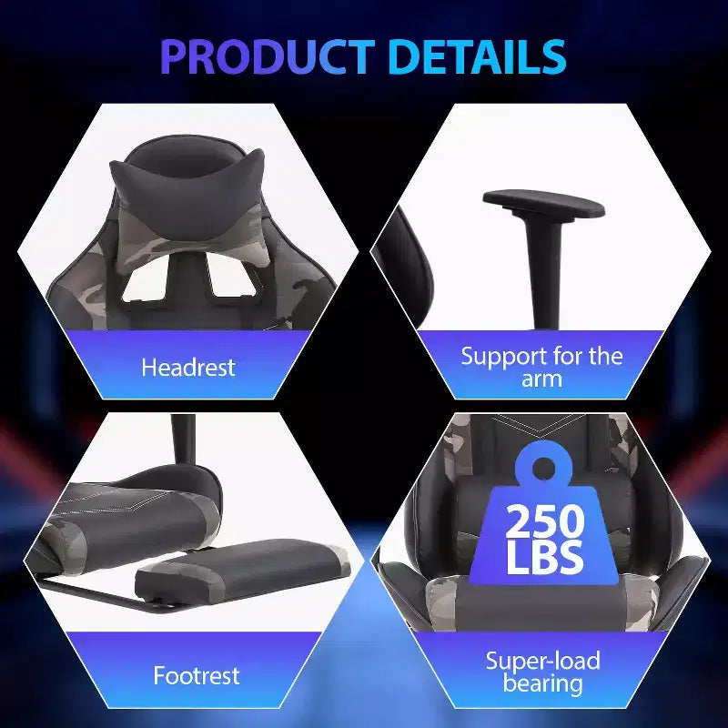 FDW Racing Gaming Chair Sedie da gioco con scrivania per computer Poggiatesta in pelle PU Supporto lombare e sedile girevole a 360°