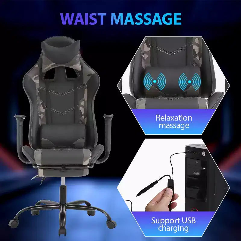 FDW Racing Gaming Chair Sedie da gioco con scrivania per computer Poggiatesta in pelle PU Supporto lombare e sedile girevole a 360°
