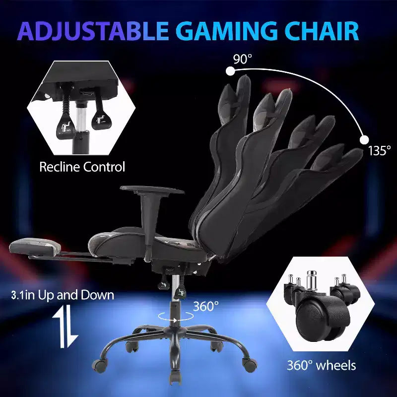 FDW Racing Gaming Chair Sedie da gioco con scrivania per computer Poggiatesta in pelle PU Supporto lombare e sedile girevole a 360°