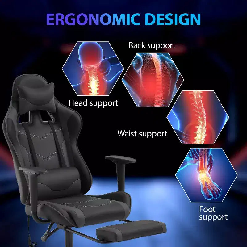 FDW Racing Gaming Chair Sedie da gioco con scrivania per computer Poggiatesta in pelle PU Supporto lombare e sedile girevole a 360°