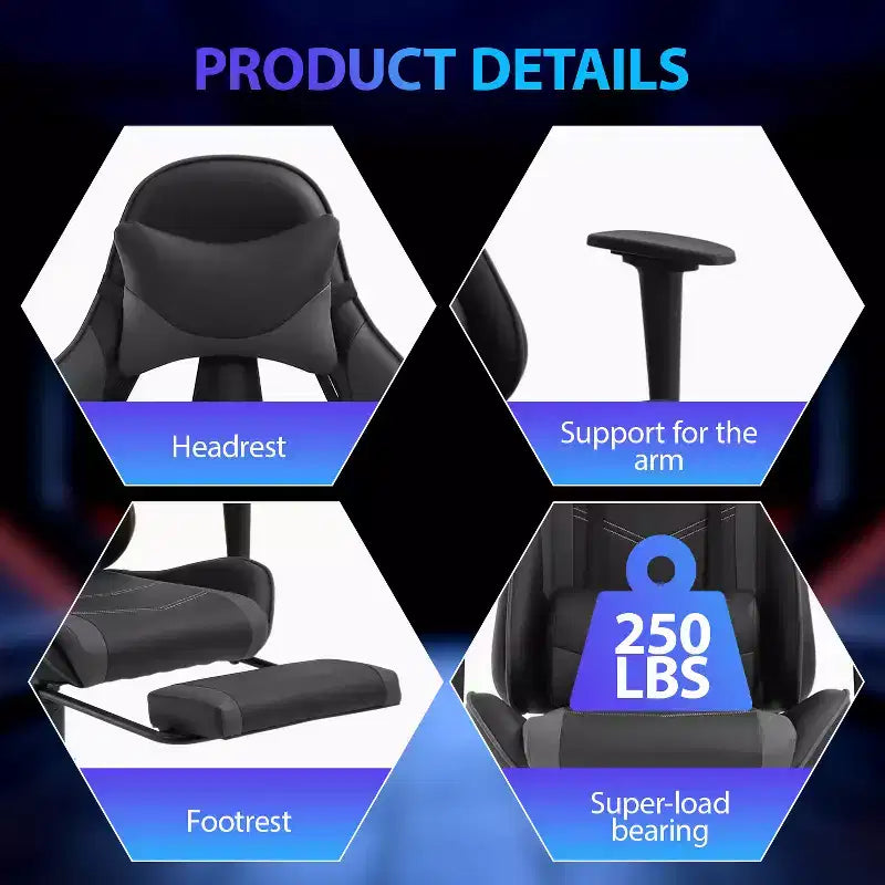 FDW Racing Gaming Chair Sedie da gioco con scrivania per computer Poggiatesta in pelle PU Supporto lombare e sedile girevole a 360°