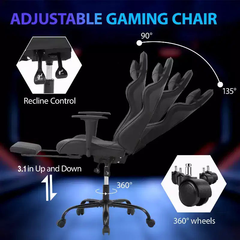 FDW Racing Gaming Chair Sedie da gioco con scrivania per computer Poggiatesta in pelle PU Supporto lombare e sedile girevole a 360°