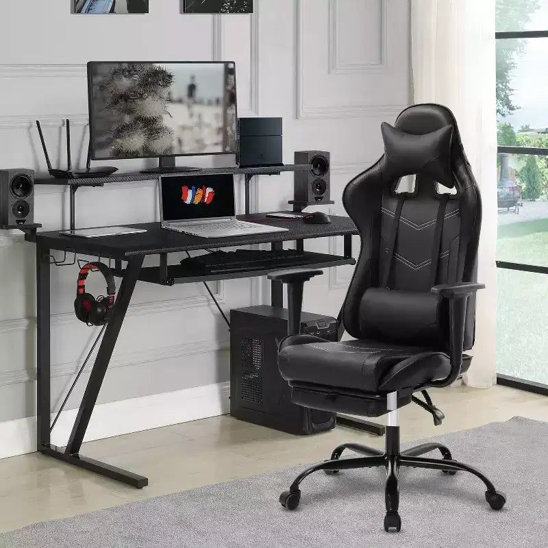 FDW Racing Gaming Chair Sedie da gioco con scrivania per computer Poggiatesta in pelle PU Supporto lombare e sedile girevole a 360°